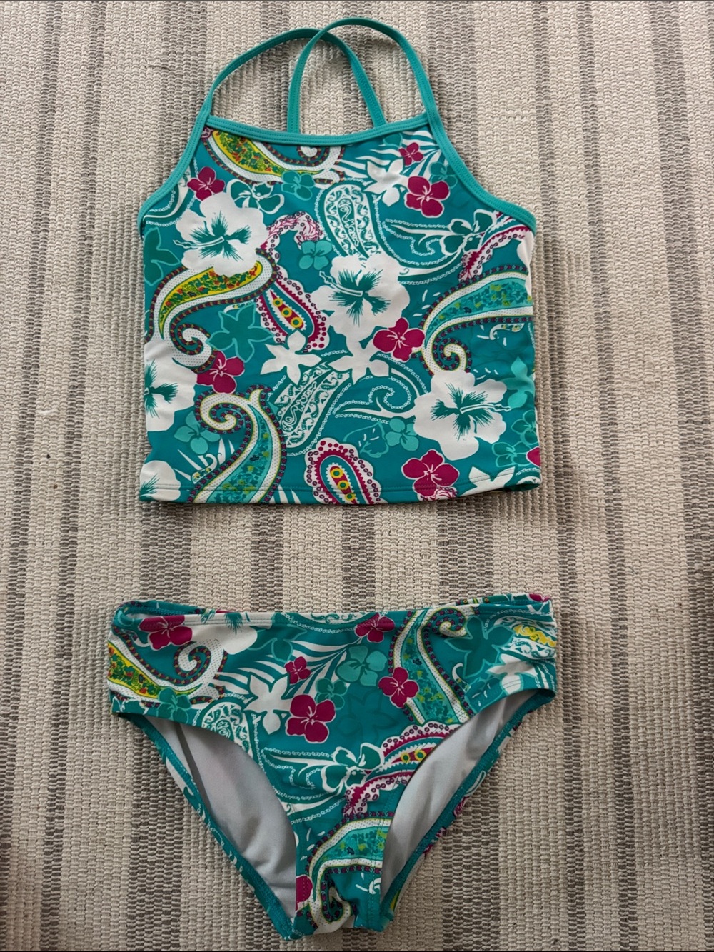 Girls Teal Floral Paisley Two-Piece Bikini Set - Kids Swim